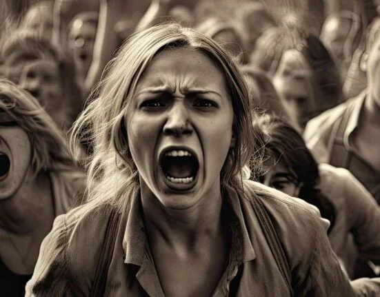A Group of women screaming together.