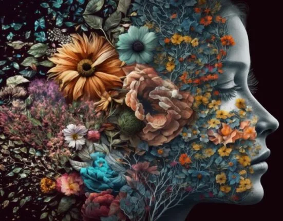 image with flowers inside the women's brain