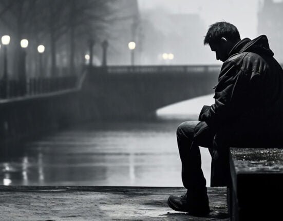 A sad man sitting alone