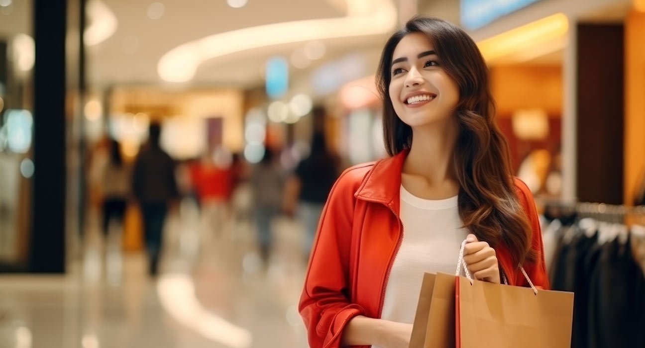 A girl feeling happy after shopping
